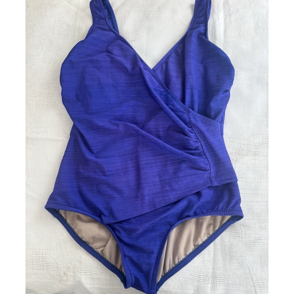 Classics By Jantzen Swimsuit 20W Purple Ruched Adjustable Straps Wrap Top